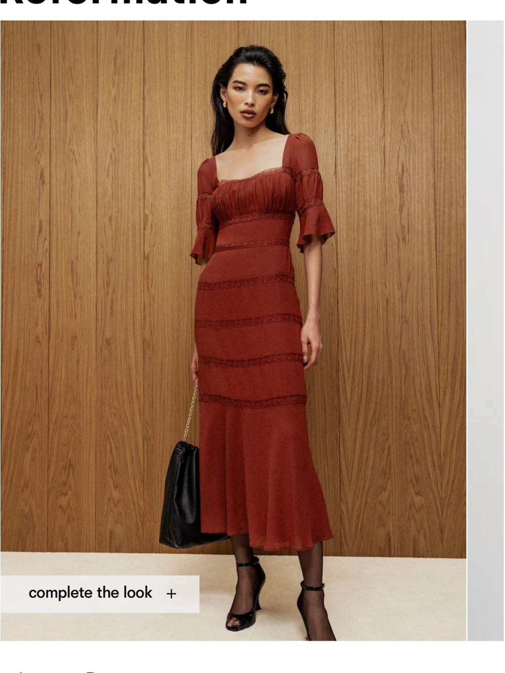 NWT Reformation Laverna Chianti Rust Red Square-Neck Midi Dress Size 2